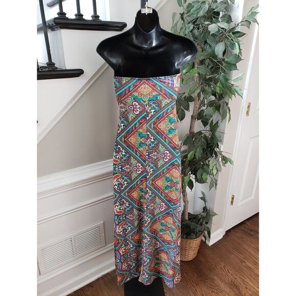 Hypnotik Strapless Boho Maxi Dress Multicolor Paisley Geometric Print Size M - Picture 7 of 10
